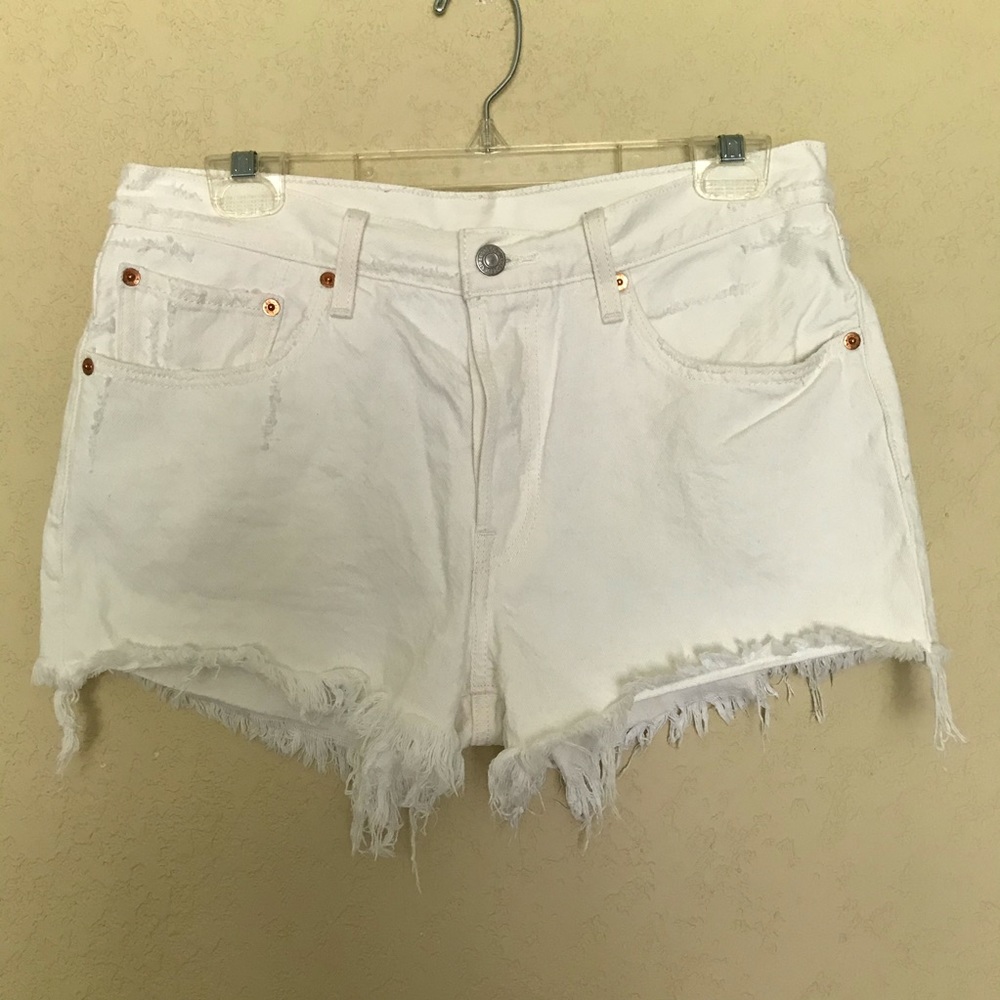Levi’s 501 Button Fly White Denim Shorts